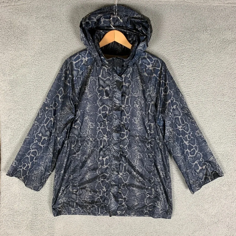 Anatomie Jacket Womens Large Gray Snake‎ Print Removable Hood Luxury Windbreaker